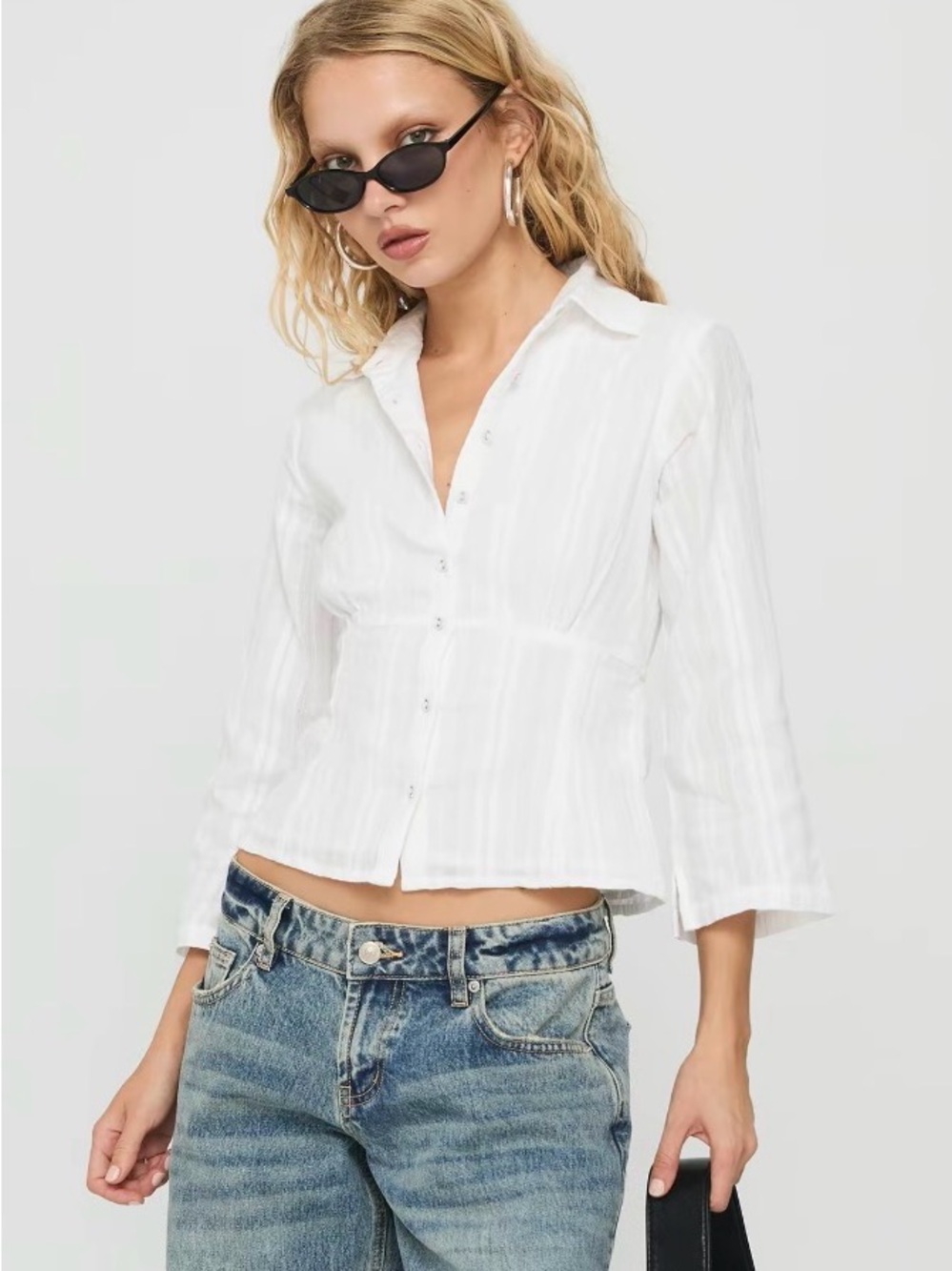 Princess Polly Taelynn 3/4 Sleeve Button Up Shirt
